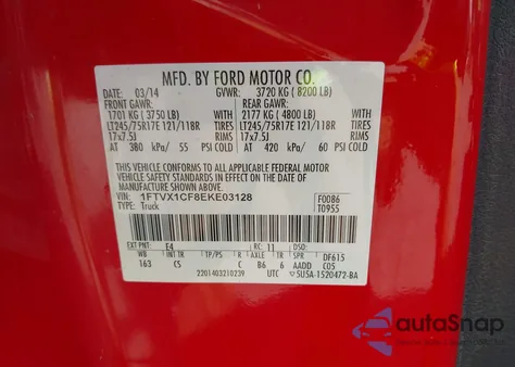 2014 Ford F-150 Xl from USA, damaged, VIN 1FTVX1CF8EKE03128